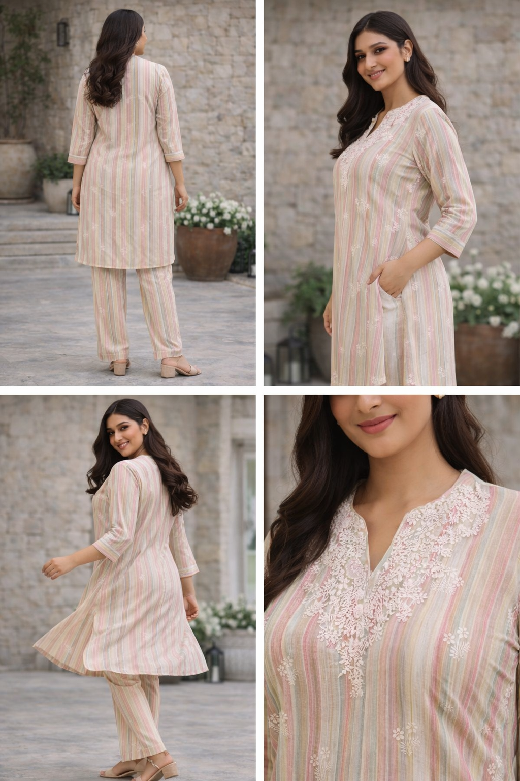 Beige striped kurta set