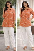 Rust orange printed shirt set