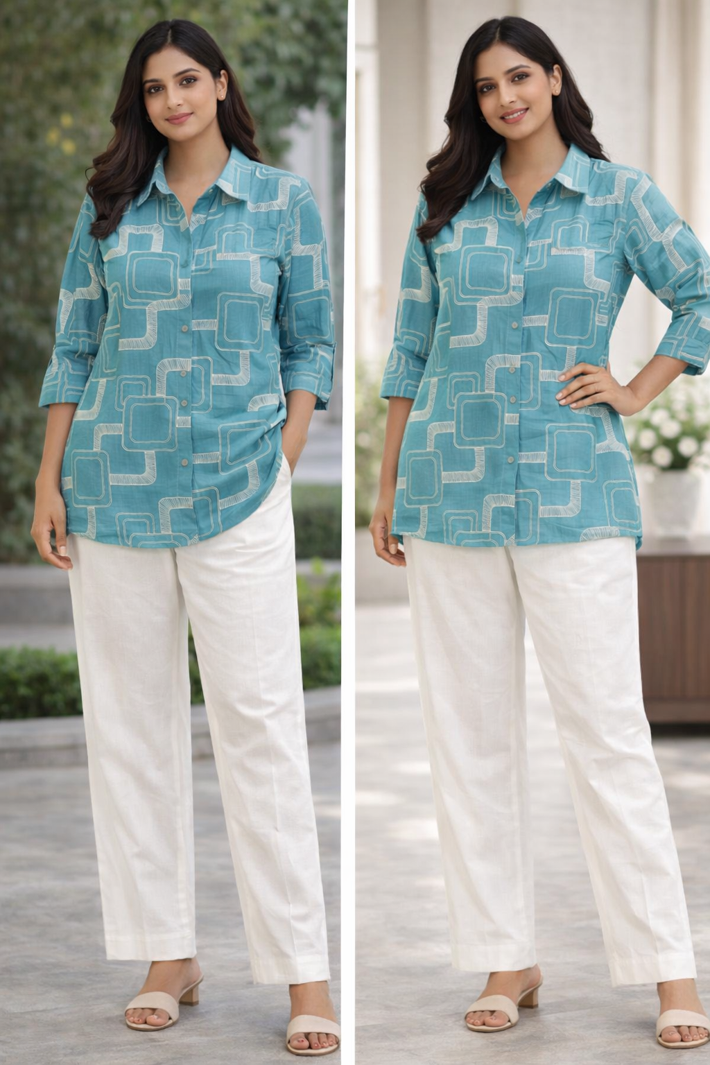 Blue printed shirt set