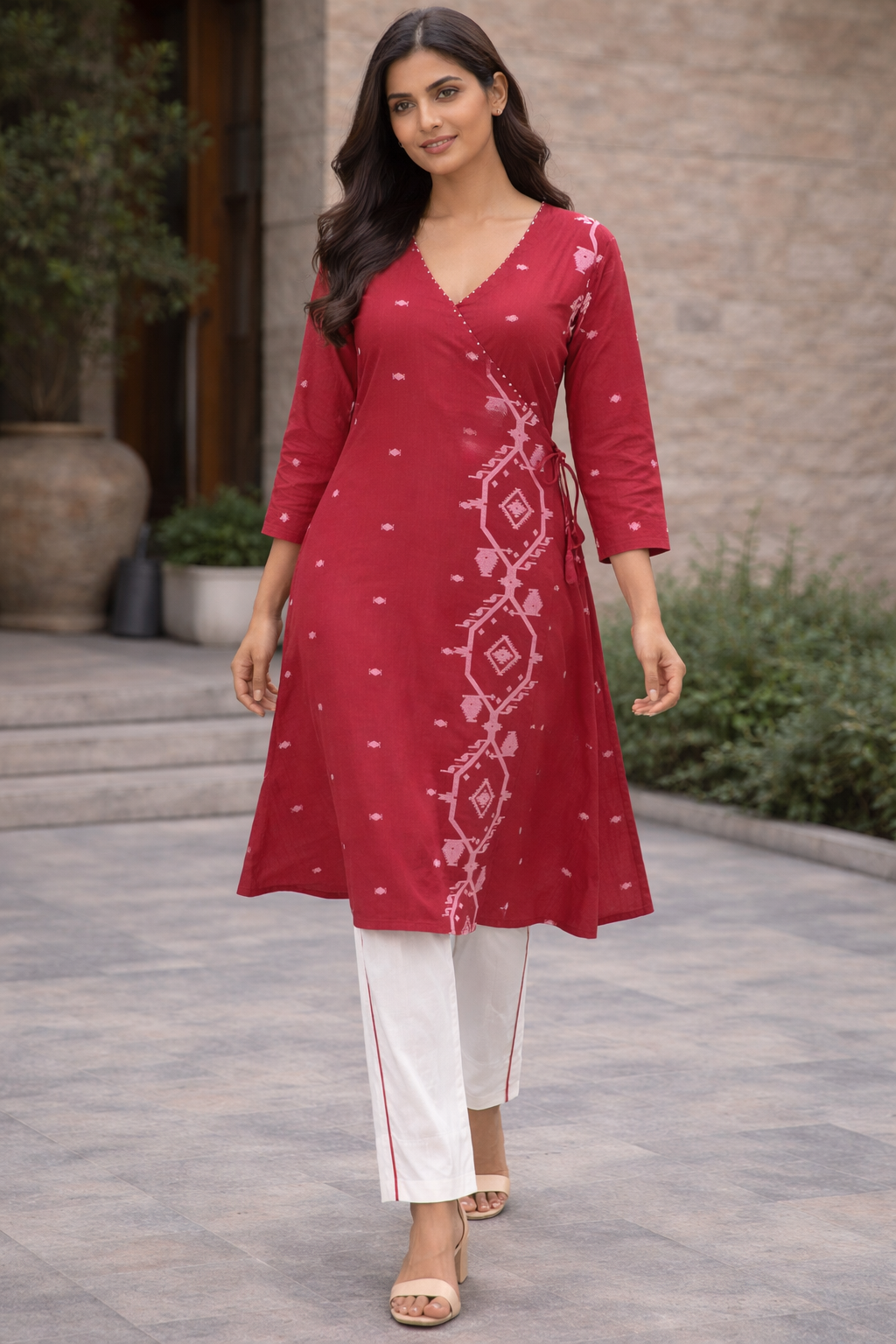 Red ikat kurta set