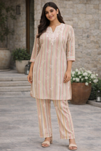 Beige striped kurta set