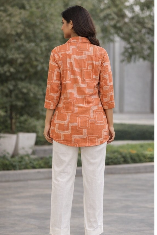 Rust orange printed shirt set
