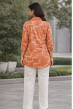 Rust orange printed shirt set