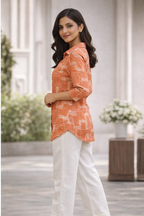 Rust orange printed shirt set