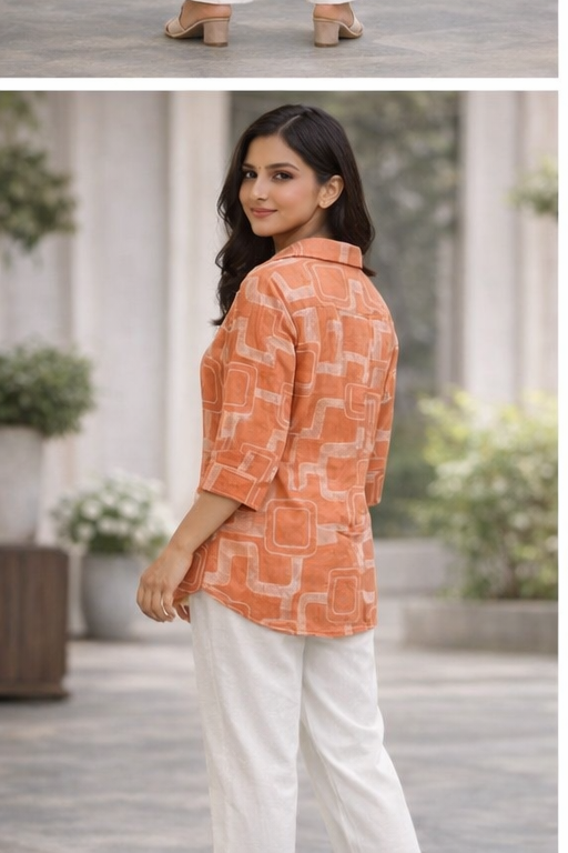 Rust orange printed shirt set