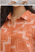 Rust orange printed shirt set