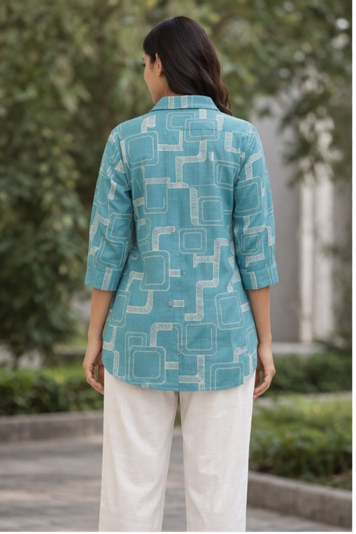 Blue printed shirt set