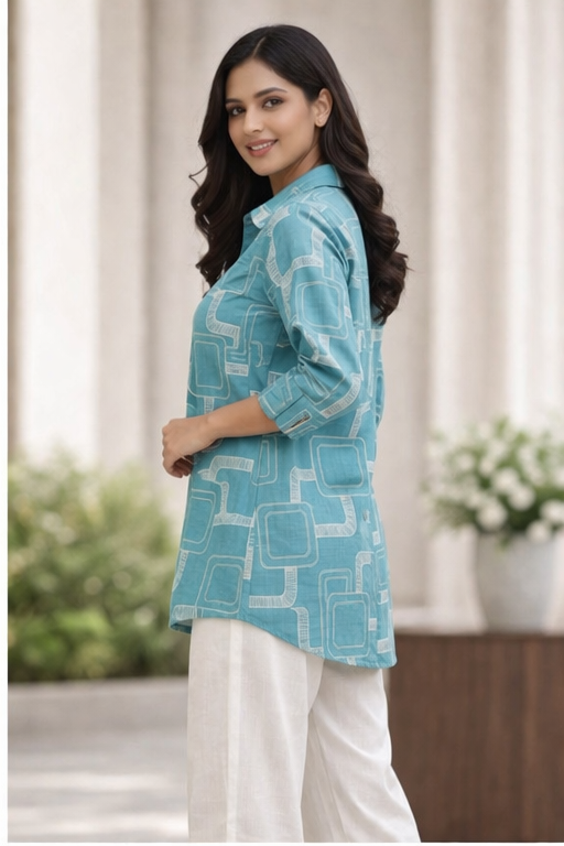 Blue printed shirt set