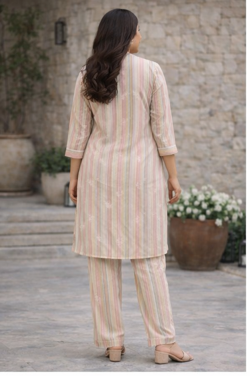 Beige striped kurta set