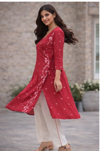 Red ikat kurta set